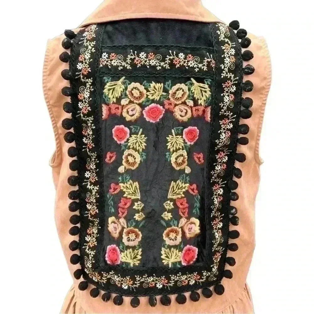Entro Dusty Peach Boho Floral Sleeveless Peplum Tunic top blouse shirt Small - Picture 5 of 8